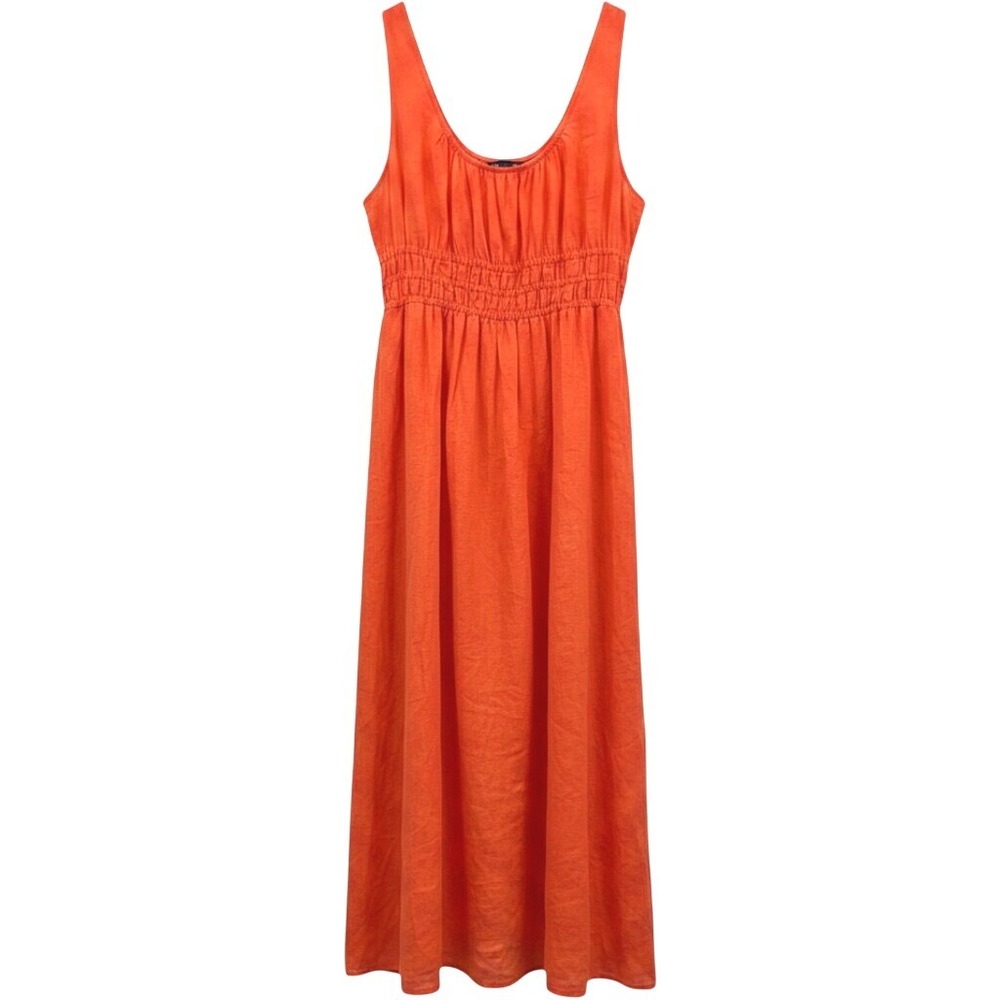 Womens J.Crew Summer Gauzy Linen Maxi Dress XL Orange Smocked Waist Boho - Picture 2 of 13